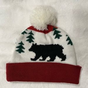 Old Navy Bear Pattern Pom Pom Beanie